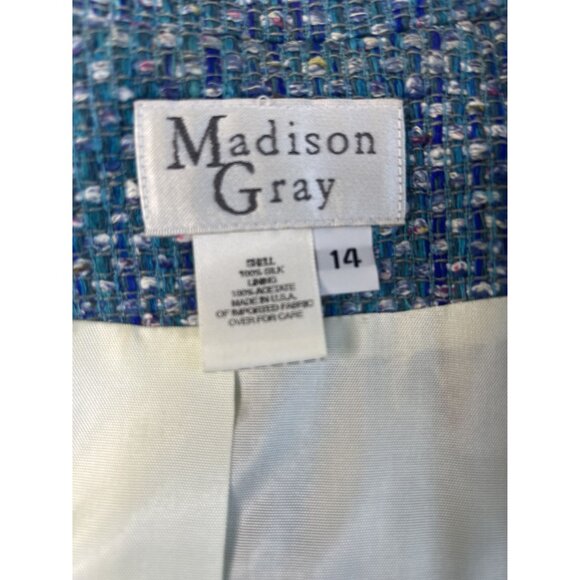VTG Madison Gray Blue Green Textured 100% Silk Women SZ 14 Blazer Jacket USA - Picture 6 of 10